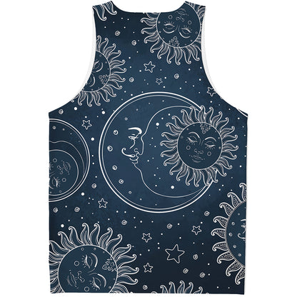 Vintage Sun And Moon Pattern Print Men's Tank Top