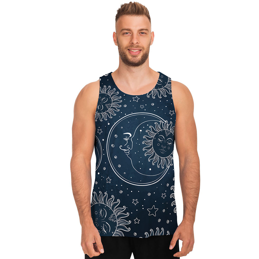 Vintage Sun And Moon Pattern Print Men's Tank Top