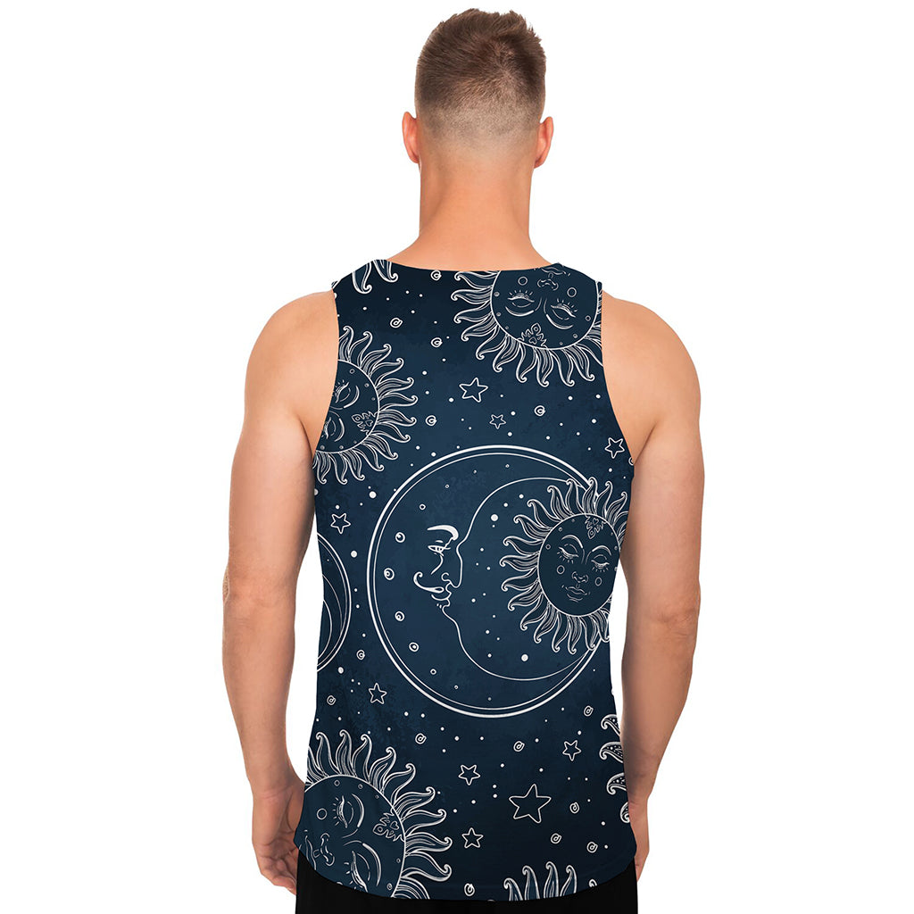Vintage Sun And Moon Pattern Print Men's Tank Top