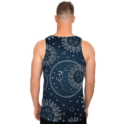 Vintage Sun And Moon Pattern Print Men's Tank Top
