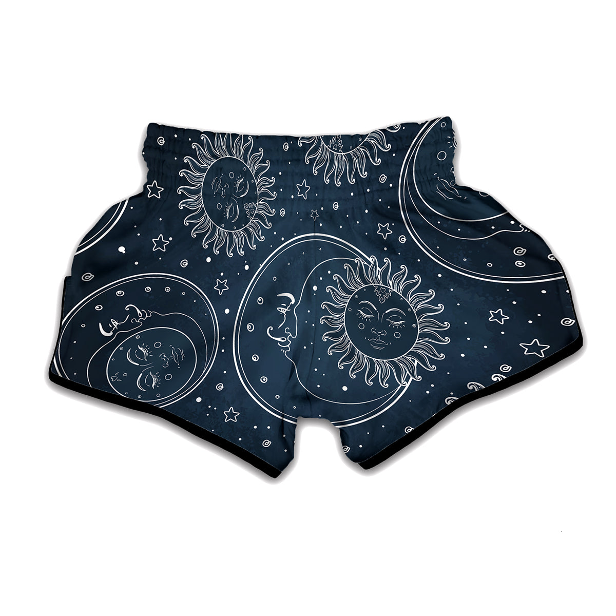 Vintage Sun And Moon Pattern Print Muay Thai Boxing Shorts