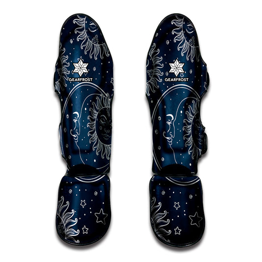 Vintage Sun And Moon Pattern Print Muay Thai Shin Guard
