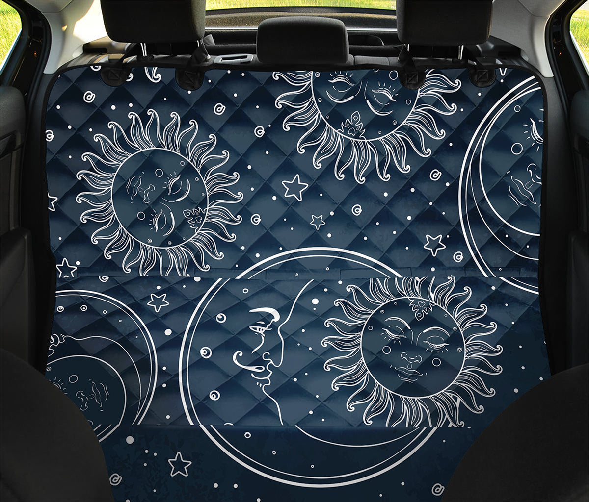 Vintage Sun And Moon Pattern Print Pet Car Back Seat Cover