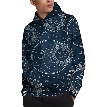 Vintage Sun And Moon Pattern Print Pullover Hoodie