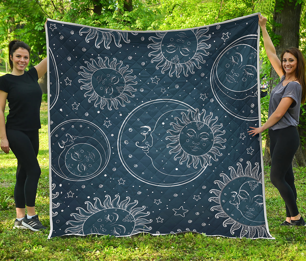 Vintage Sun And Moon Pattern Print Quilt