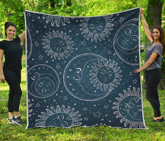 Vintage Sun And Moon Pattern Print Quilt