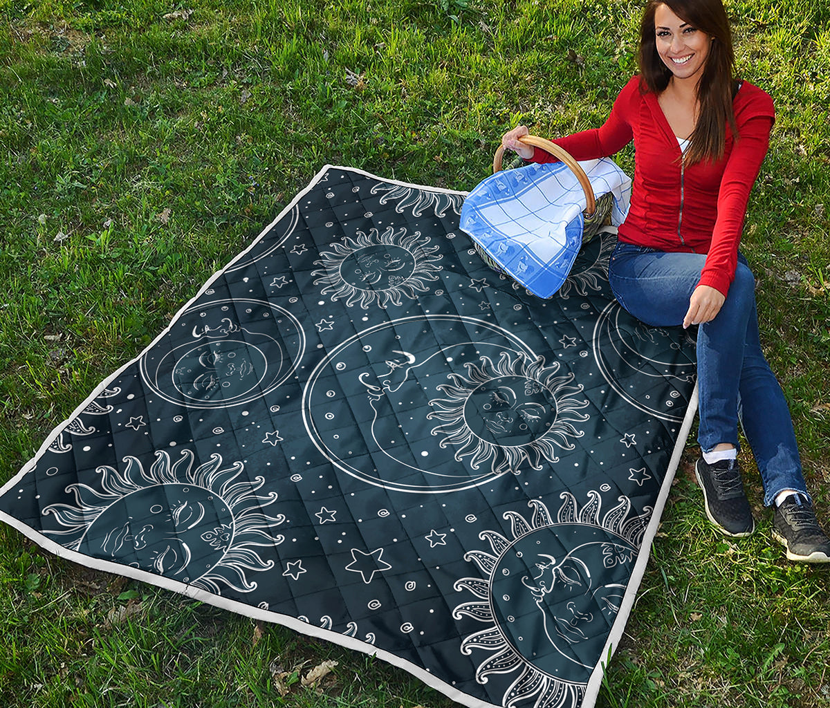 Vintage Sun And Moon Pattern Print Quilt