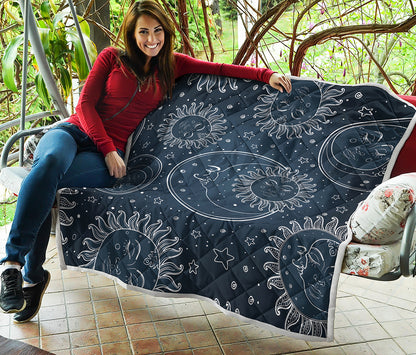 Vintage Sun And Moon Pattern Print Quilt