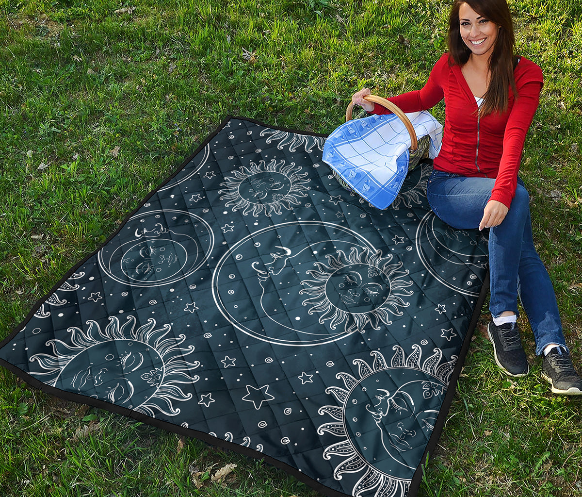 Vintage Sun And Moon Pattern Print Quilt