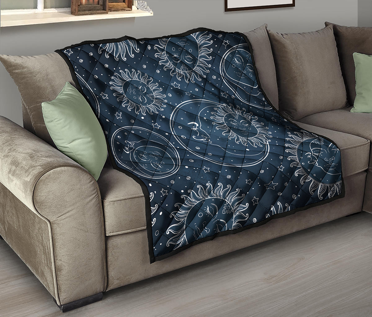 Vintage Sun And Moon Pattern Print Quilt
