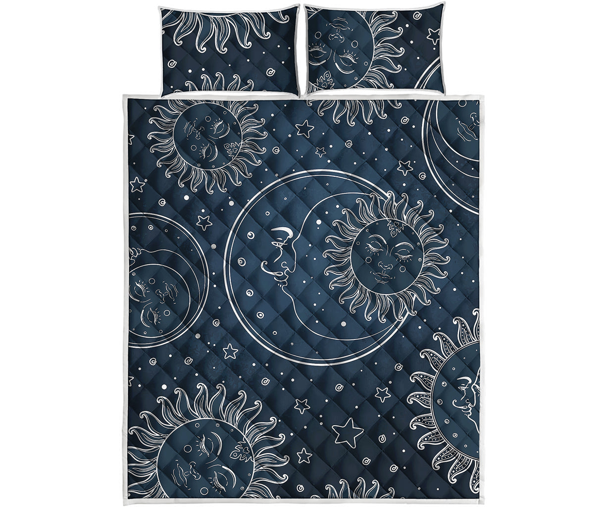 Vintage Sun And Moon Pattern Print Quilt Bed Set