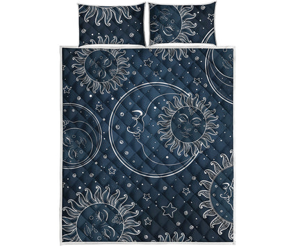 Vintage Sun And Moon Pattern Print Quilt Bed Set
