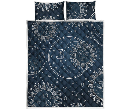 Vintage Sun And Moon Pattern Print Quilt Bed Set