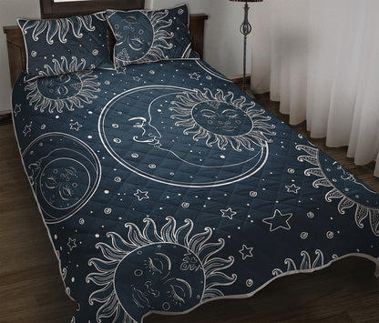Vintage Sun And Moon Pattern Print Quilt Bed Set