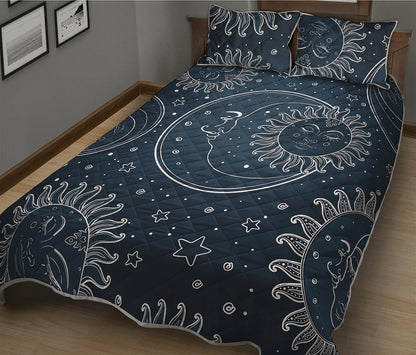Vintage Sun And Moon Pattern Print Quilt Bed Set