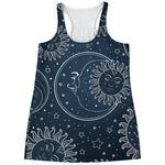 Vintage Sun And Moon Pattern Print Women's Racerback Tank Top