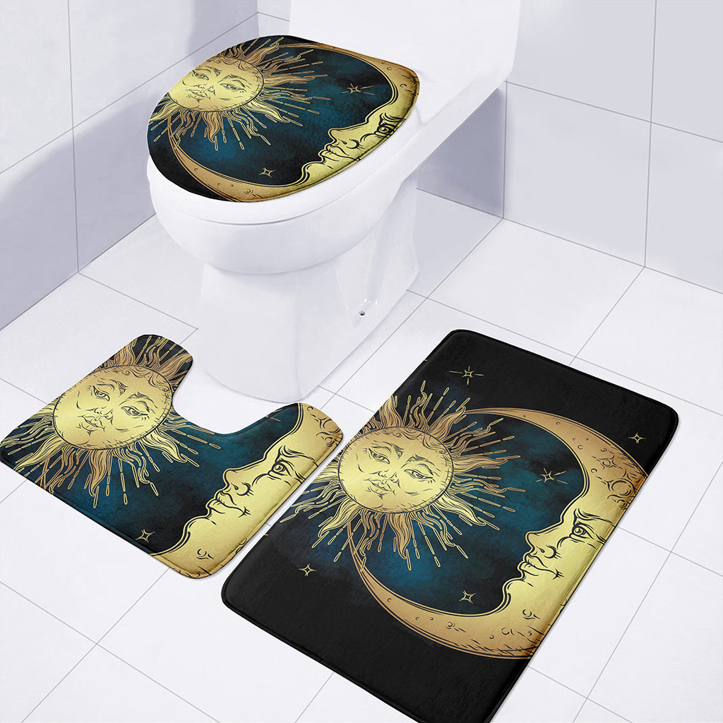 Vintage Sun And Moon Print 3 Piece Bath Mat Set