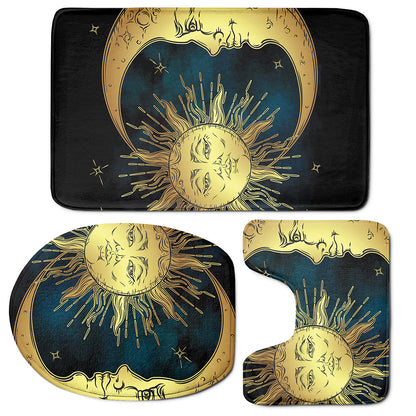 Vintage Sun And Moon Print 3 Piece Bath Mat Set