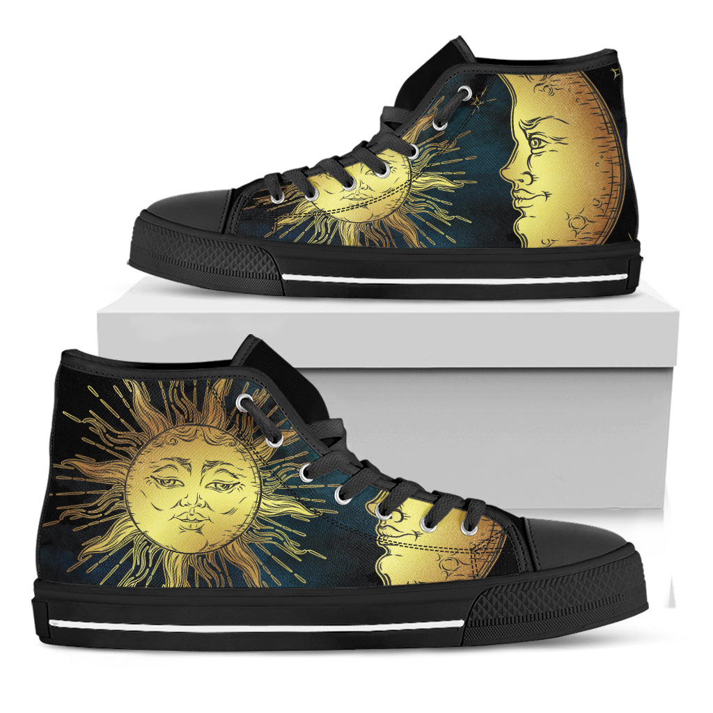 Vintage Sun And Moon Print Black High Top Shoes