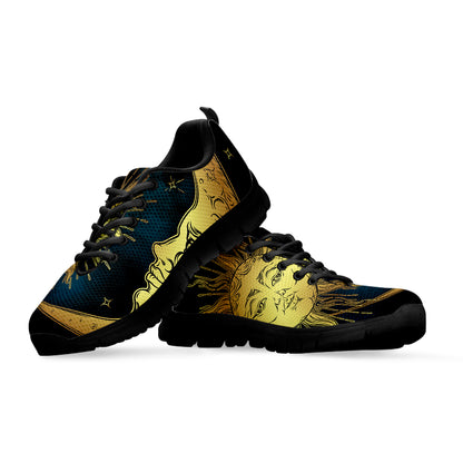 Vintage Sun And Moon Print Black Sneakers