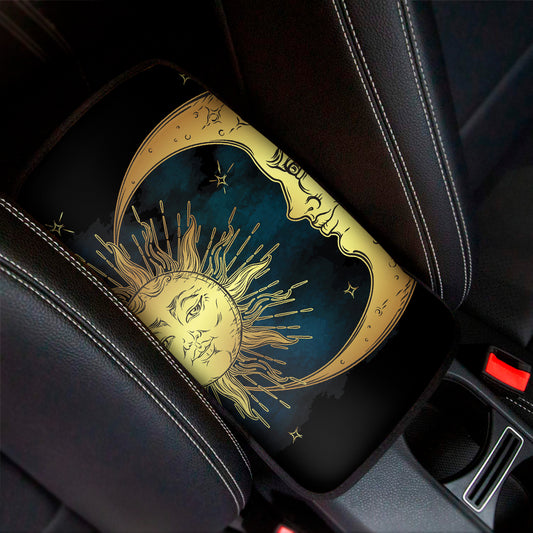 Vintage Sun And Moon Print Car Center Console Cover