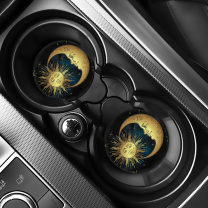 Vintage Sun And Moon Print Car Coasters