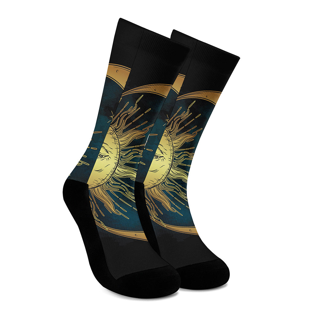 Vintage Sun And Moon Print Crew Socks