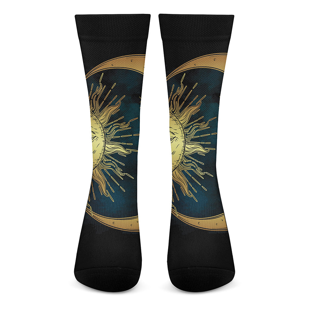 Vintage Sun And Moon Print Crew Socks