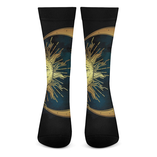 Vintage Sun And Moon Print Crew Socks