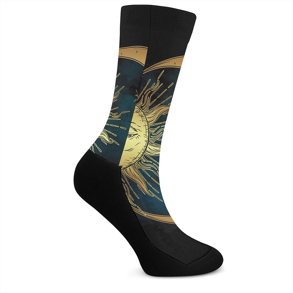 Vintage Sun And Moon Print Crew Socks