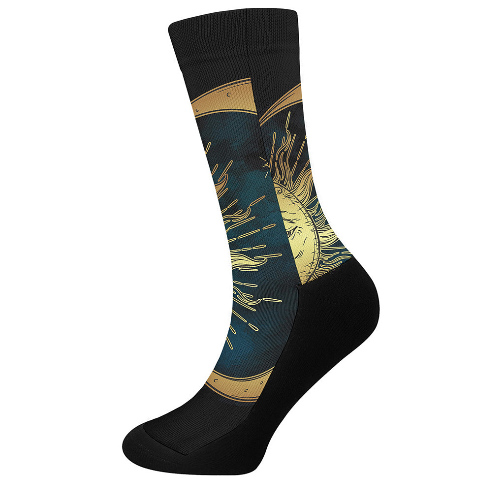 Vintage Sun And Moon Print Crew Socks