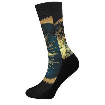 Vintage Sun And Moon Print Crew Socks