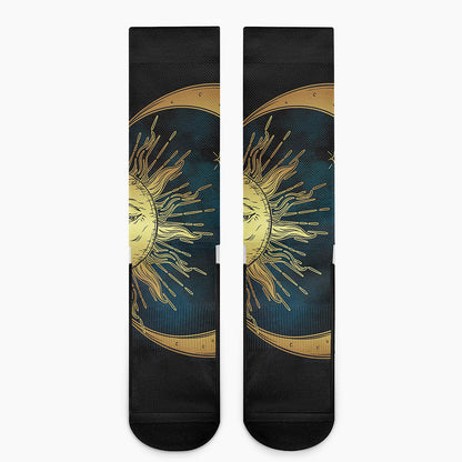 Vintage Sun And Moon Print Crew Socks