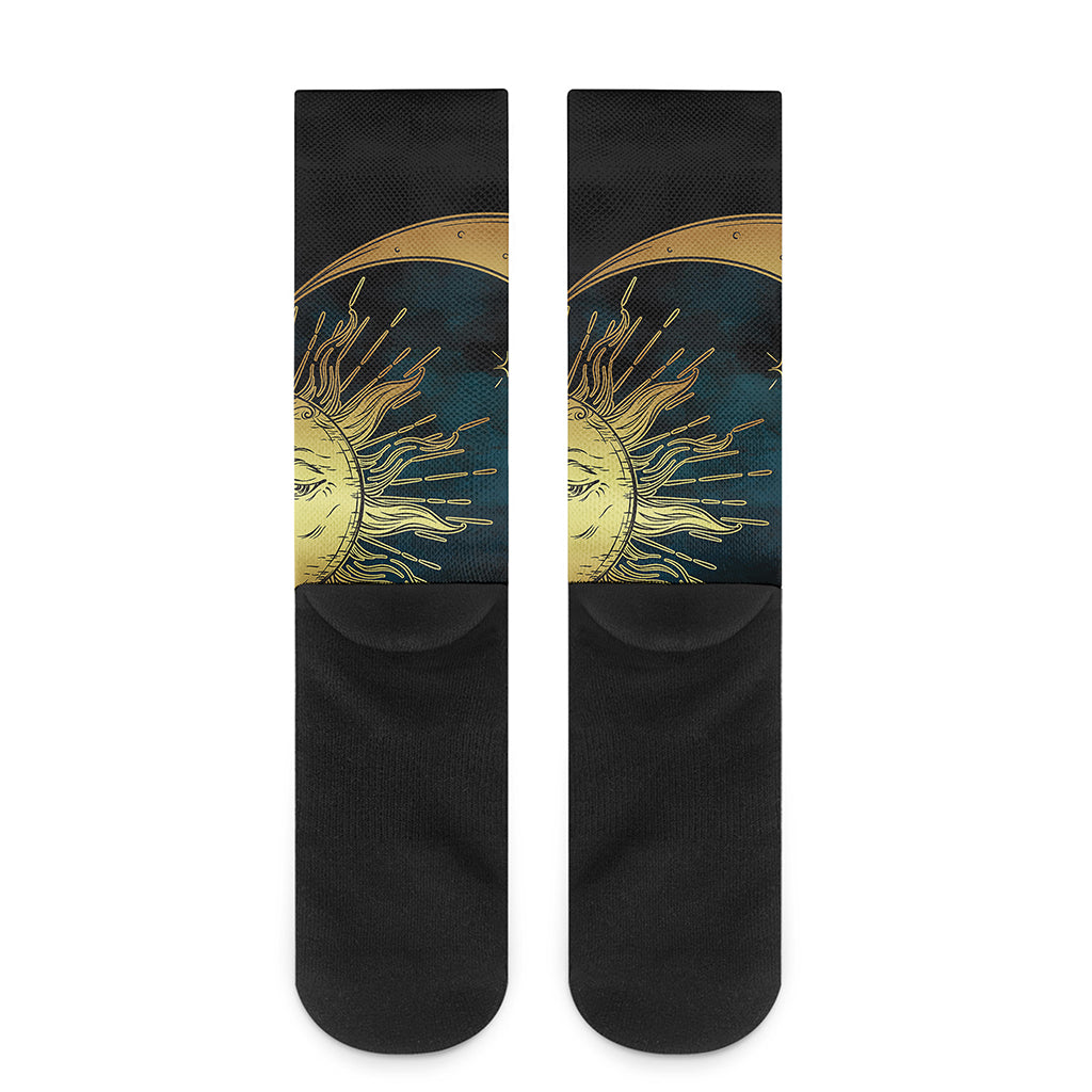 Vintage Sun And Moon Print Crew Socks