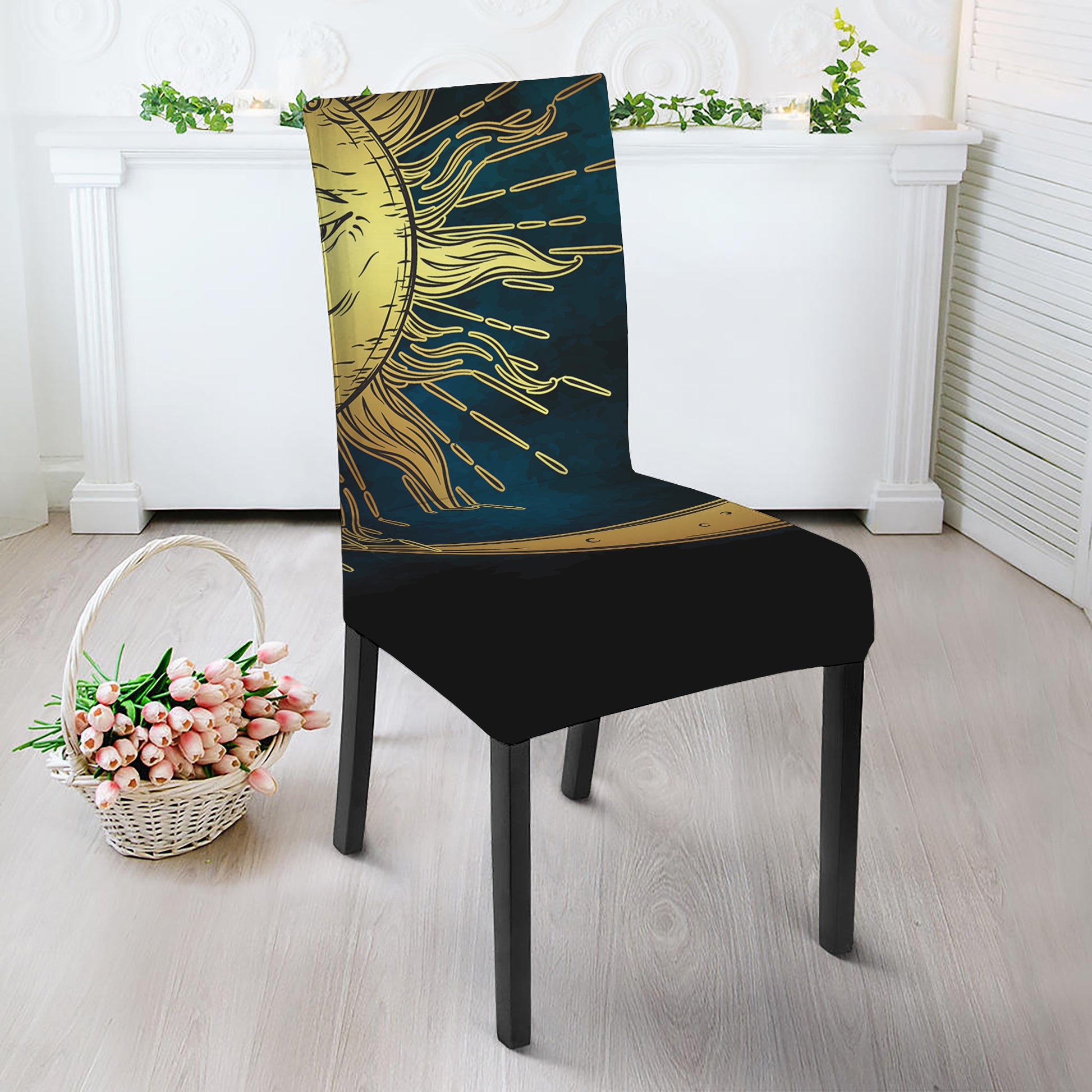 Vintage Sun And Moon Print Dining Chair Slipcover