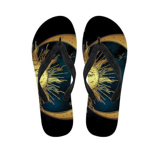 Vintage Sun And Moon Print Flip Flops