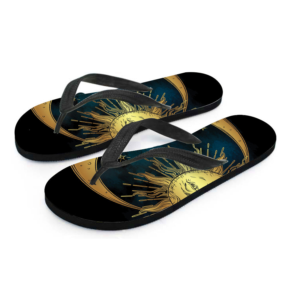 Vintage Sun And Moon Print Flip Flops