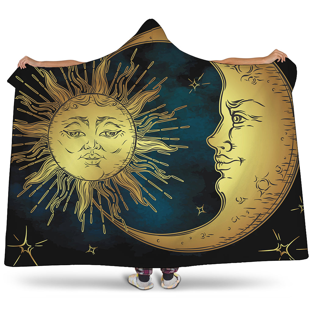Vintage Sun And Moon Print Hooded Blanket