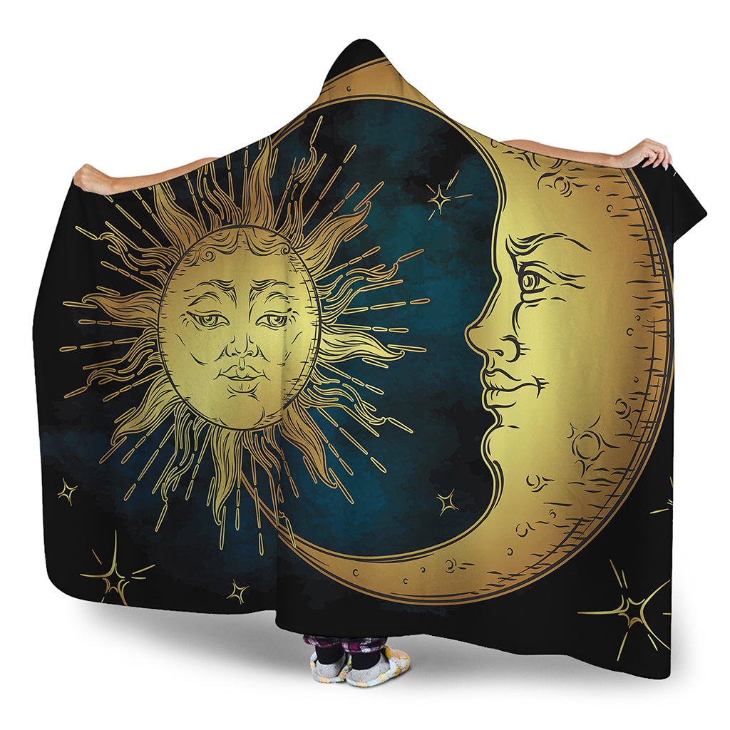 Vintage Sun And Moon Print Hooded Blanket