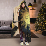 Vintage Sun And Moon Print Hooded Blanket