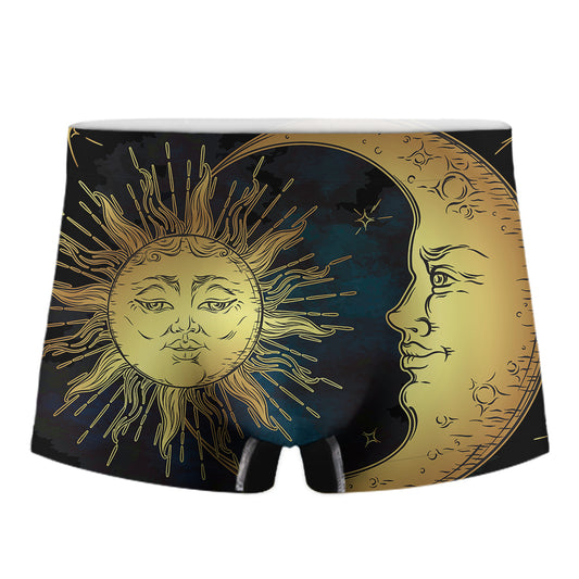 Vintage Sun And Moon Print Men's Boxer Briefs