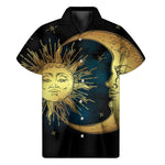 Vintage Sun And Moon Print Men's Short Sleeve Shirt