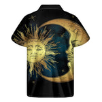 Vintage Sun And Moon Print Men's Short Sleeve Shirt
