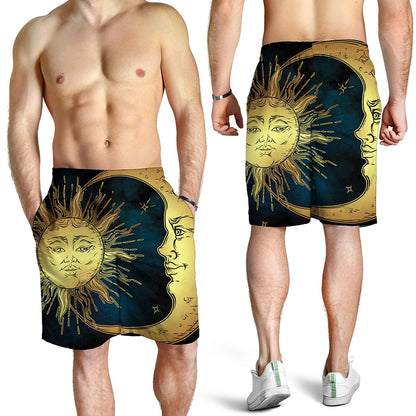 Vintage Sun And Moon Print Men's Shorts