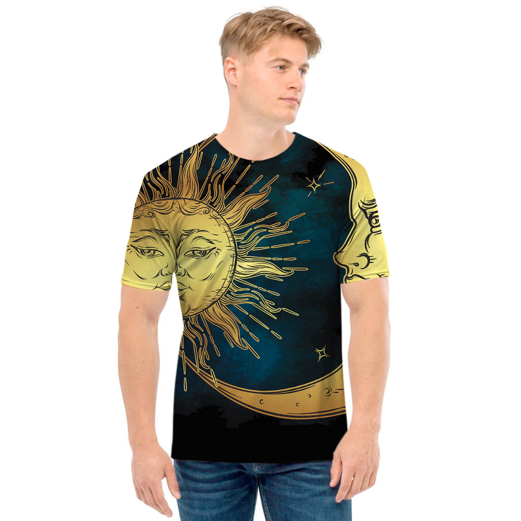 Vintage Sun And Moon Print Men's T-Shirt