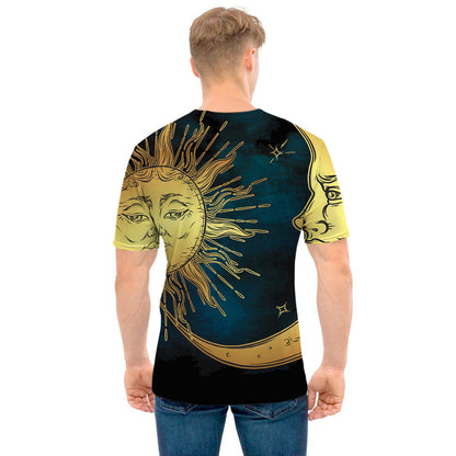 Vintage Sun And Moon Print Men's T-Shirt