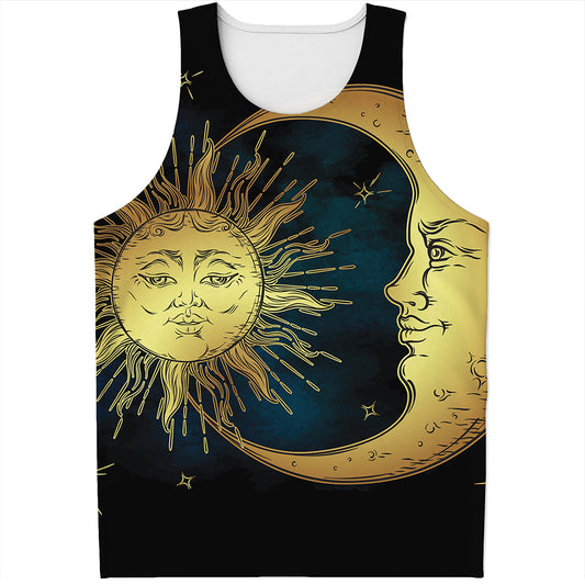 Vintage Sun And Moon Print Men's Tank Top