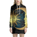 Vintage Sun And Moon Print Pullover Hoodie Dress