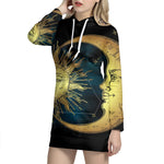 Vintage Sun And Moon Print Pullover Hoodie Dress