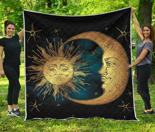 Vintage Sun And Moon Print Quilt
